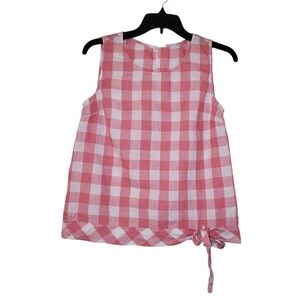 J.Crew Side Bottom Hem Tie Gingham Linen Blouse